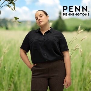 Penningtons, Responsible, Black Short-Sleeve Utility Shirt, 3X, Black